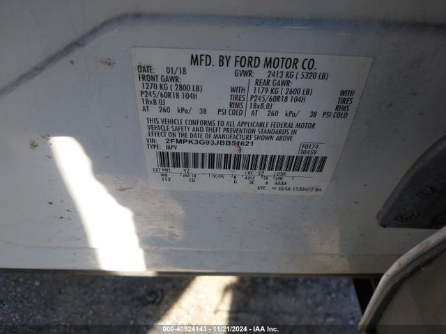 Ford EDGE SE 2018 2FMPK3G93JBB51621 Image 9