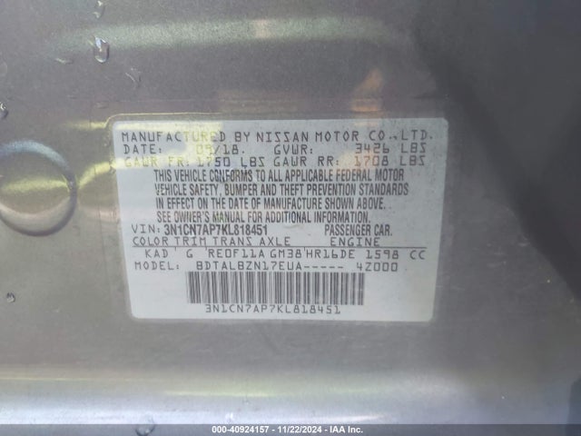 Nissan Versa 1.6 Sv 2019 3N1CN7AP7KL818451 Image 9