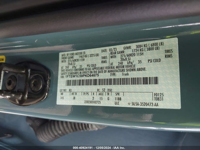 Ford F-150 Xl 2023 1FTEW1C59PKD64675 Image 9