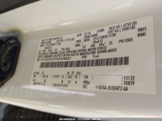 1FTEW1CP7HFA76021 Ford F-150 Xl