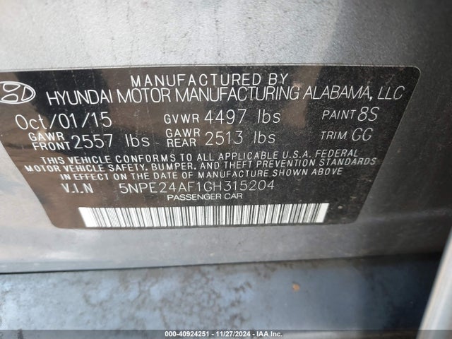 Hyundai SONATA SE 2016 5NPE24AF1GH315204 Image 9