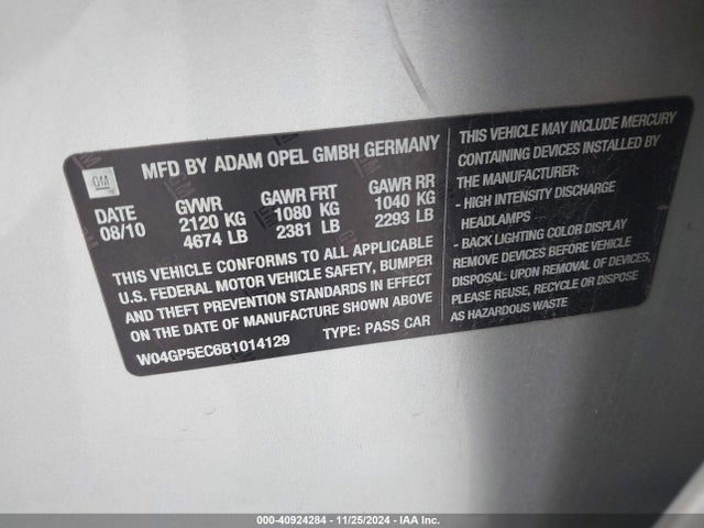 Aukcja sprzedaży 2011 Buick Regal Cxl Russelsheim, vin: W04GP5EC6B1014129, numer aukcji: 40924284
