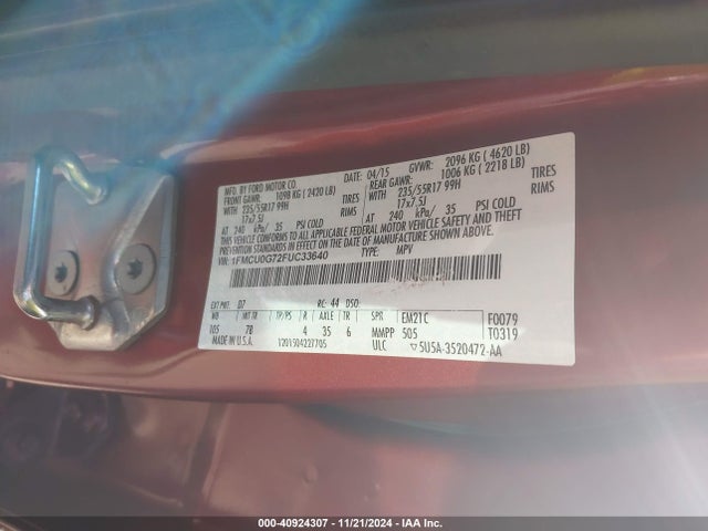 Ford ESCAPE SE 2015 1FMCU0G72FUC33640 Image 9