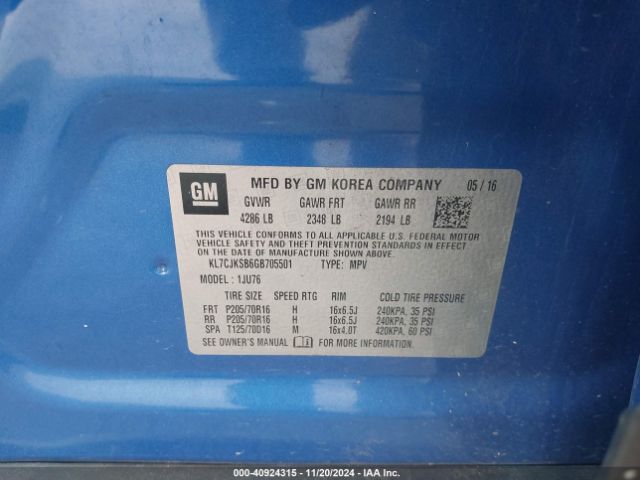 KL7CJKSB6GB705501 Chevrolet Trax 1ls
