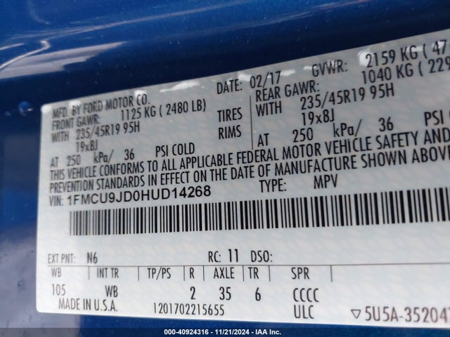 Ford Escape Titanium 2017 1FMCU9JD0HUD14268 Image 9