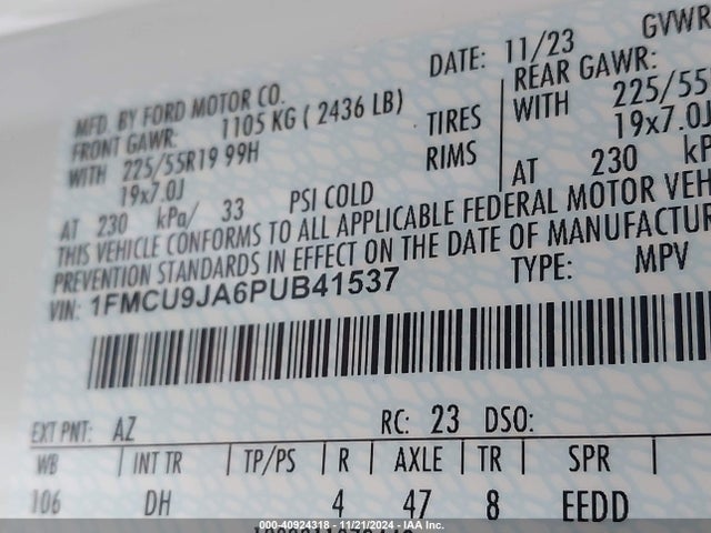 1FMCU9JA6PUB41537 Ford Escape Platinum