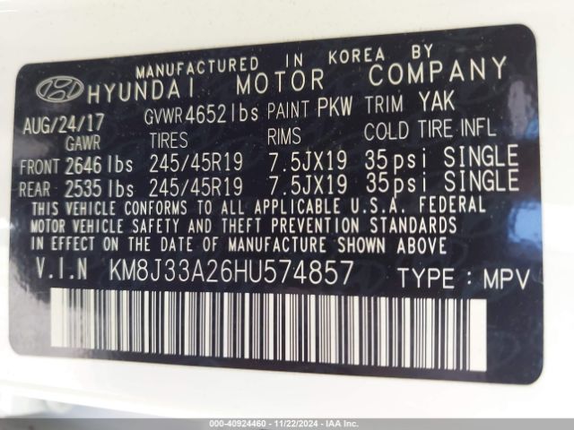 2017 HYUNDAI TUCSON KM8J33A26HU574857 Photo 8
