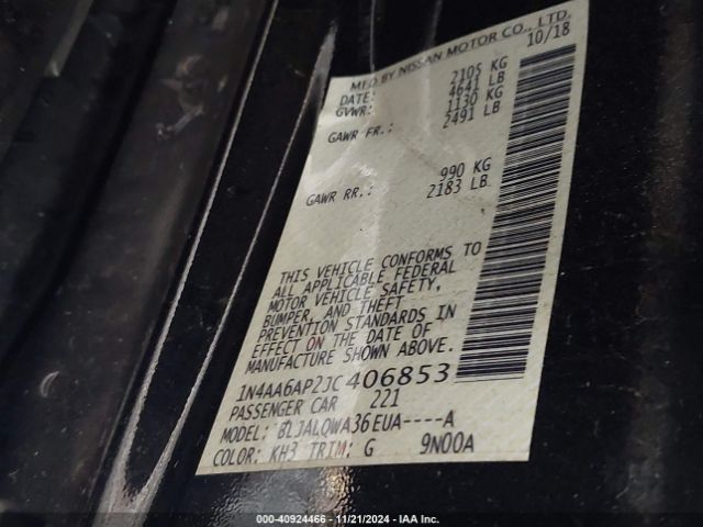 1N4AA6AP2JC406853 Nissan Maxima 3.5 S