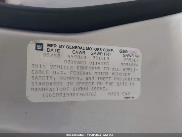 1989 CADILLAC DEVILLE 1G6CD5159K4360262 Photo 8