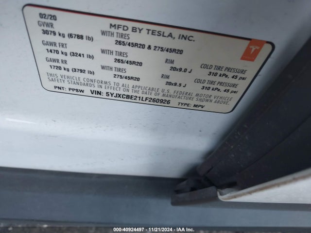 2020 TESLA MODEL X 5YJXCBE21LF260926 Photo 8