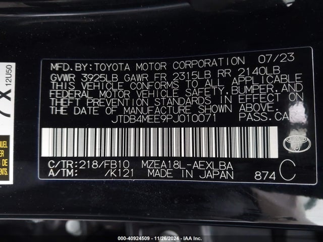 Toyota COROLLA LE 2023 JTDB4MEE9PJ010071 Image 9