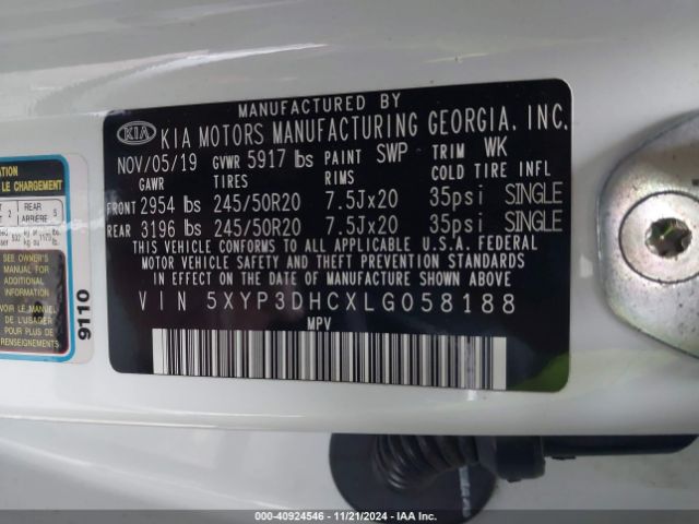 5XYP3DHCXLG058188 KIA Telluride Ex