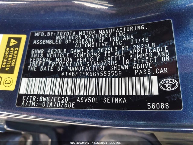 Toyota CAMRY LE 2016 4T4BF1FK6GR555559 Image 9