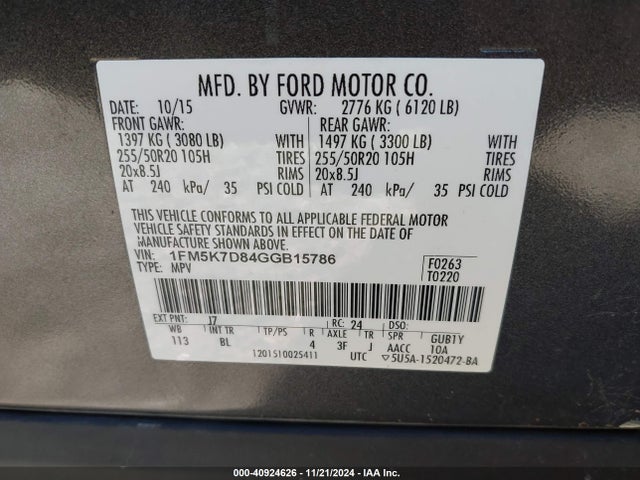 Ford EXPLORER XLT 2016 1FM5K7D84GGB15786 Image 9