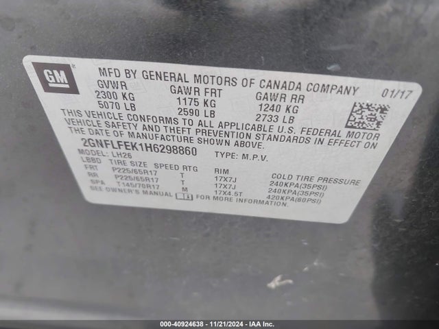Chevrolet EQUINOX LT 2017 2GNFLFEK1H6298860 Image 9