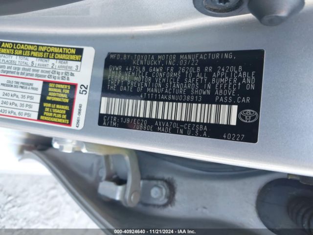 4T1T11AK8NU038913 Toyota Camry Se Nightshade Edition