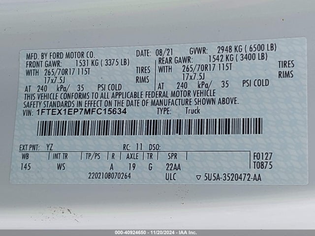 Ford F-150 Xl 2021 1FTEX1EP7MFC15634 Image 9