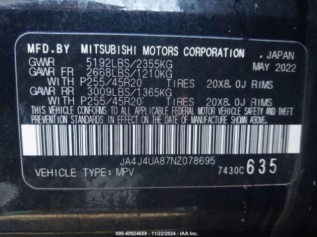 2022 MITSUBISHI OUTLANDER JA4J4UA87NZ078695 Photo 8