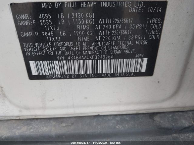 4S4BSAACXF3249264 Subaru Outback 2.5i