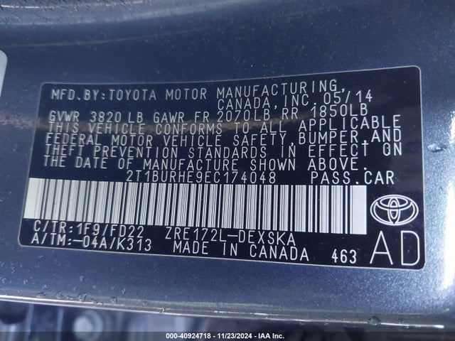 Toyota Corolla S Plus 2014 2T1BURHE9EC174048 Image 9