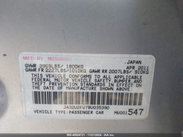 2011 MITSUBISHI LANCER JA32U2FU7BU035390 Photo 8