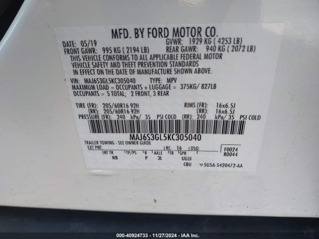 MAJ6S3GL5KC305040 Ford Ecosport Se