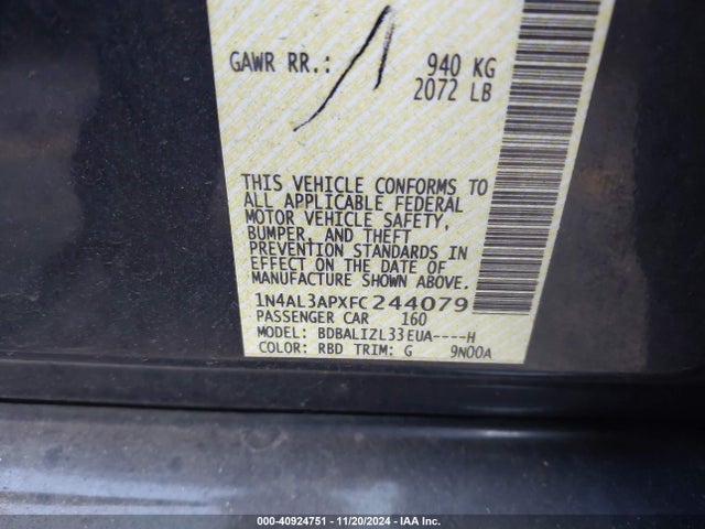 Nissan Altima 2.5 Sv 2015 1N4AL3APXFC244079 Image 9