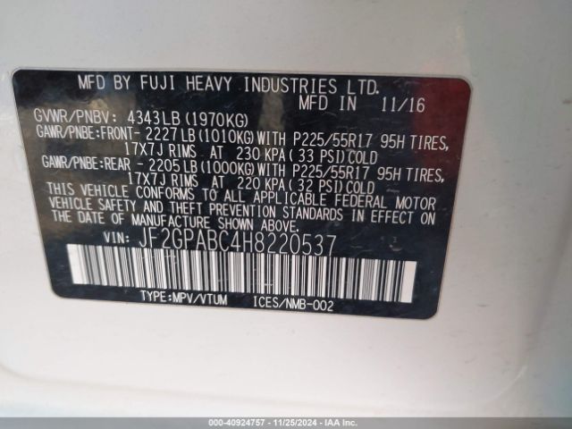 JF2GPABC4H8220537 Subaru Crosstrek 2.0i Premium