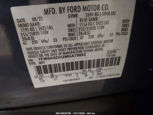 2021 FORD EXPLORER 1FMSK8DH2MGA79892 Photo 8