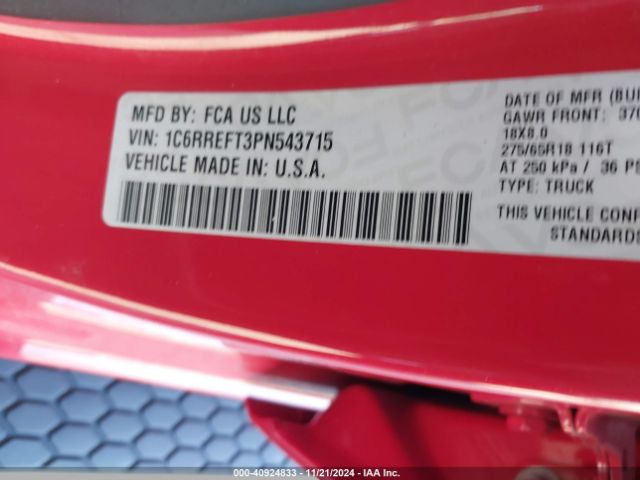 1C6RREFT3PN543715 RAM 1500 Big Horn  4x2 5'7 Box