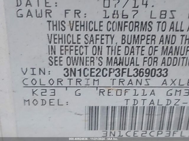 3N1CE2CP3FL369033 Nissan Versa Note S (sr)/s Plus/sl/sr/sv