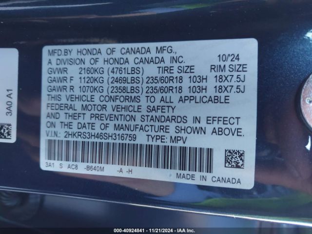 2HKRS3H46SH316759 Honda Cr-v Ex 2wd