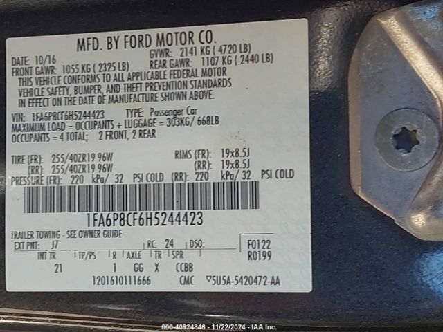 1FA6P8CF6H5244423 Ford MUSTANG GT