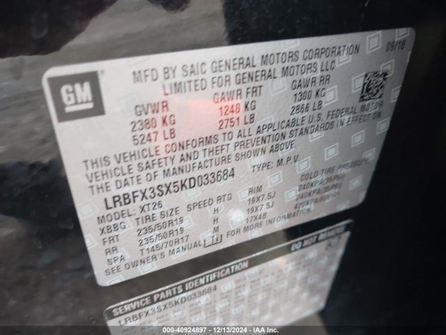 LRBFX3SX5KD033684 Buick Envision Awd Premium I