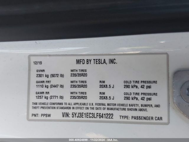 5YJ3E1EC3LF641222 Tesla Model 3 Performance Dual Motor All-wheel Drive