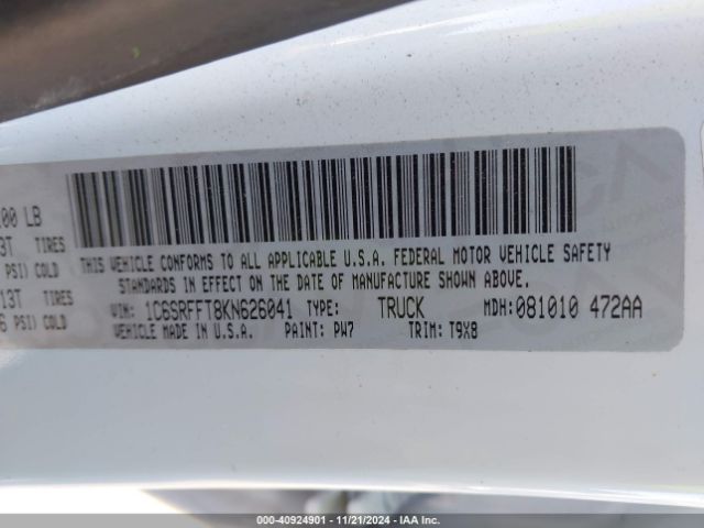 1C6SRFFT8KN626041 RAM 1500 Big Horn/lone Star  4x4 5'7 Box