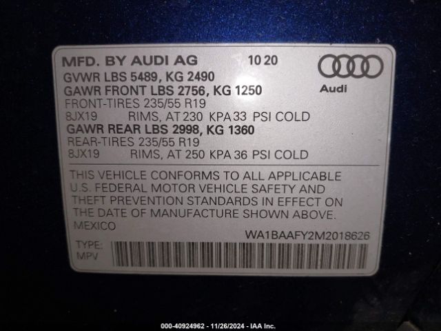 WA1BAAFY2M2018626 Audi Q5 Premium Plus 45 Tfsi Quattro S Tronic