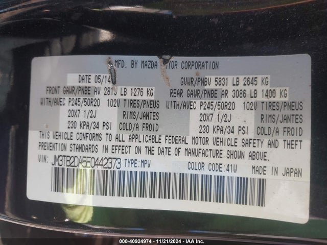 JM3TB2DA5E0442373 Mazda Cx-9 Grand Touring