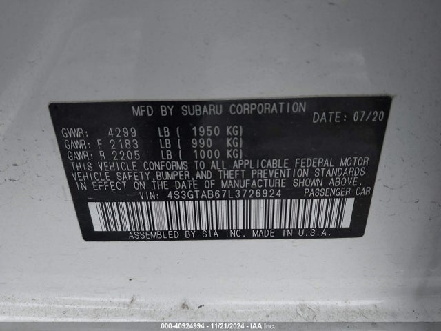 4S3GTAB67L3726924 Subaru Impreza 5-door