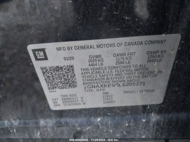 2GNAXKEV0L6209371 Chevrolet Equinox Fwd Lt 1.5l Turbo