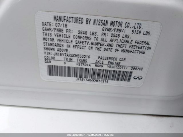 JN1EV7AR4KM550216 Infiniti Q50 3.0t Luxe