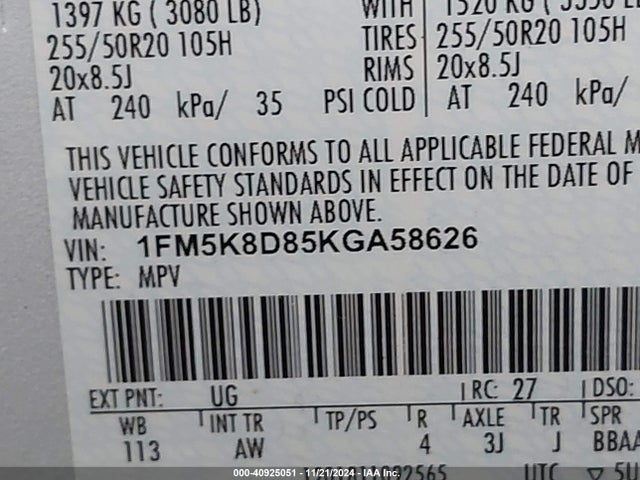 Ford EXPLORER XLT 2019 1FM5K8D85KGA58626 Image 9