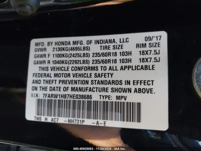 7FARW1H87HE038686 Honda Cr-v Ex-l/ex-l Navi