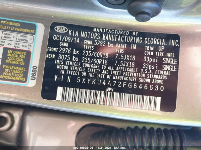 5XYKU4A72FG646630 KIA Sorento Ex V6