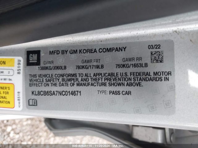 KL8CB6SA7NC014671 Chevrolet Spark Fwd Ls Automatic