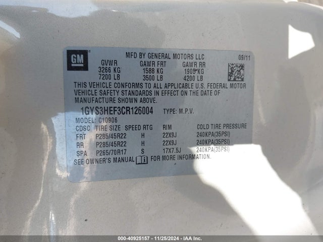 2012 CADILLAC ESCALADE ESV 1GYS3HEF3CR126004 Photo 8