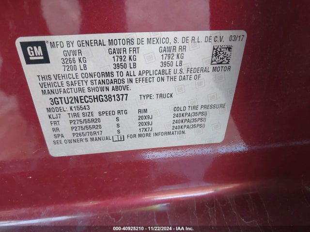 3GTU2NEC5HG381377 GMC Sierra 1500 Slt