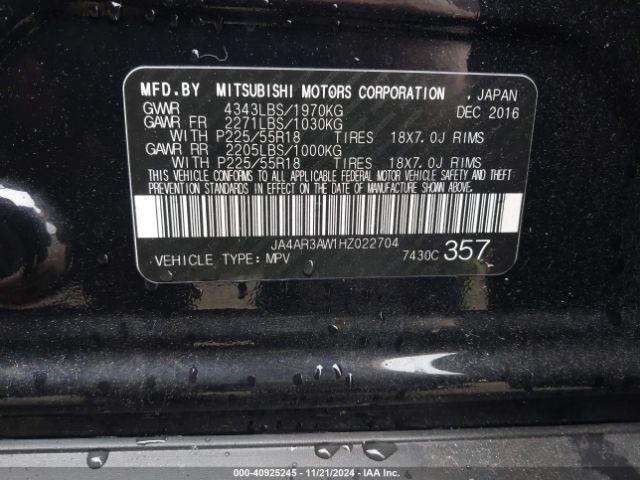 JA4AR3AW1HZ022704 Mitsubishi Outlander Sport 2.4 Se