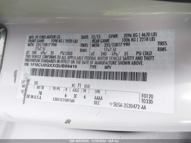 1FMCU0GXXGUB99416 Ford ESCAPE SE
