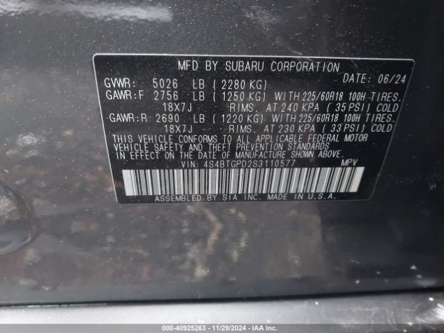 2025 SUBARU OUTBACK 4S4BTGPD2S3110577 Photo 8